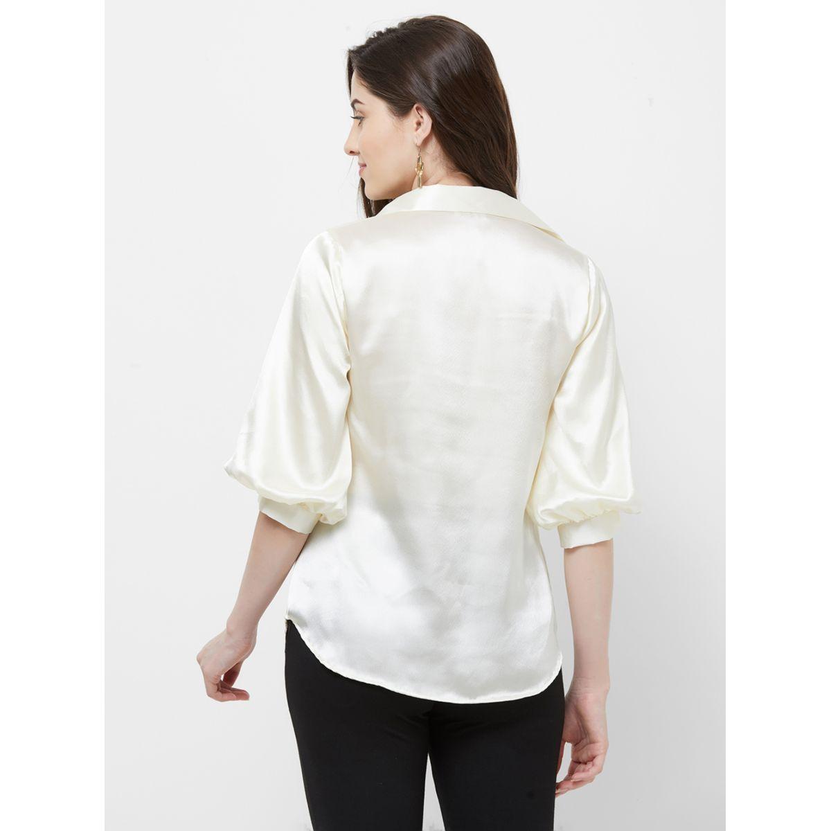 بلوزة سادة باكمام طويلة بنمط مكبل ميش × ستايلي-women-clothing-shirtsandblouses-shirts-image-2
