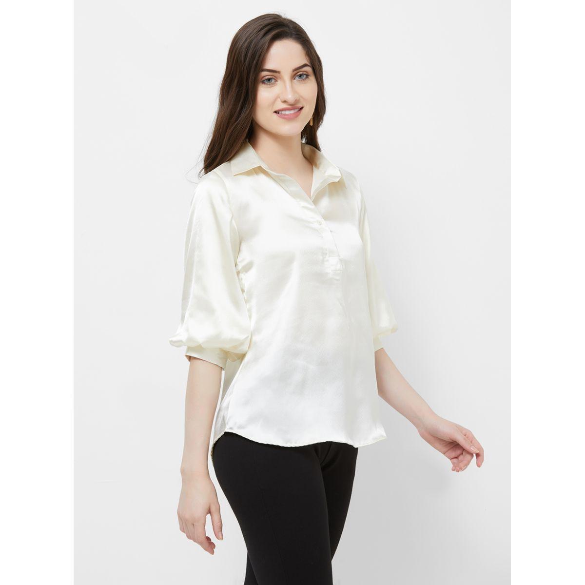 بلوزة سادة باكمام طويلة بنمط مكبل ميش × ستايلي-women-clothing-shirtsandblouses-shirts-image-4