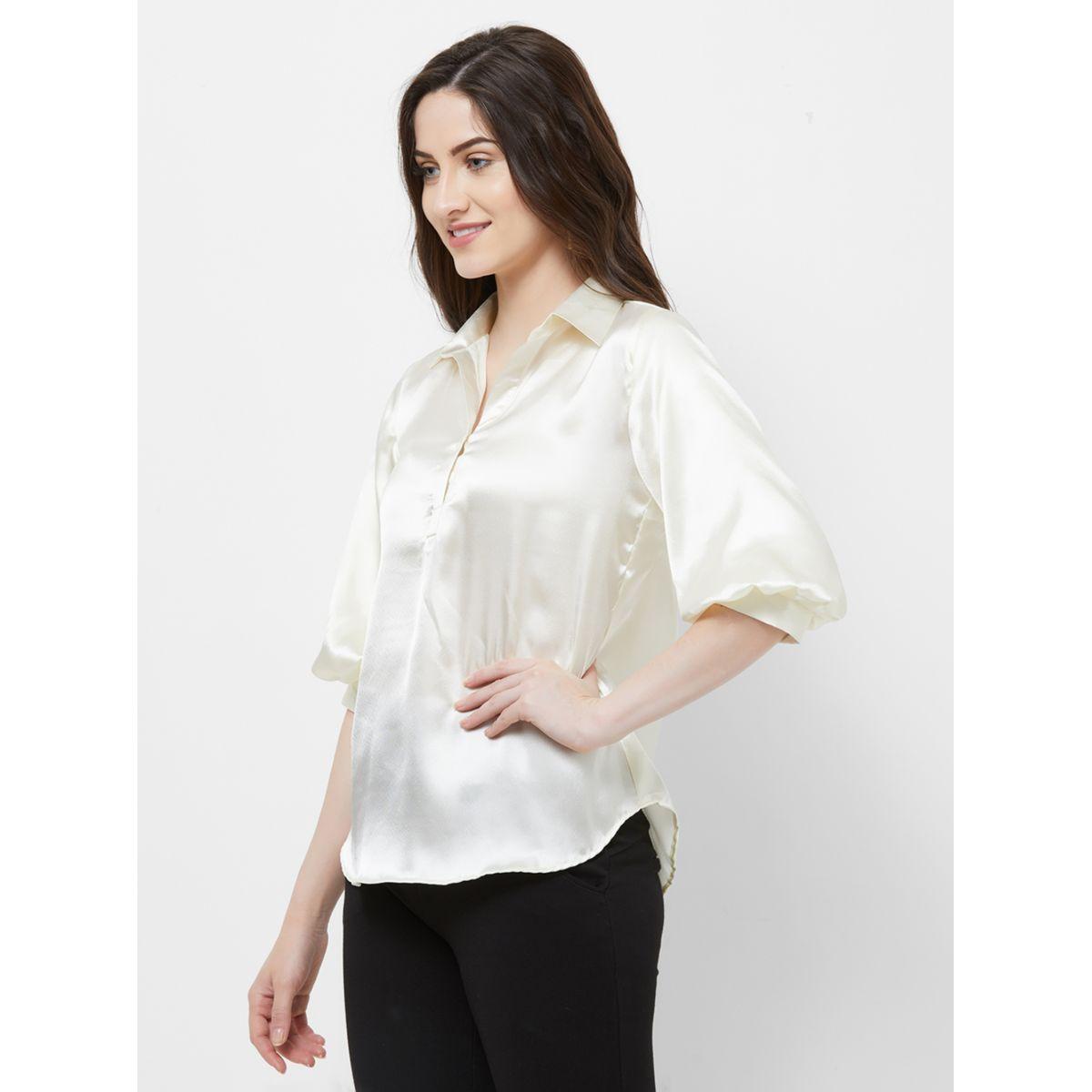 بلوزة سادة باكمام طويلة بنمط مكبل ميش × ستايلي-women-clothing-shirtsandblouses-shirts-image-5