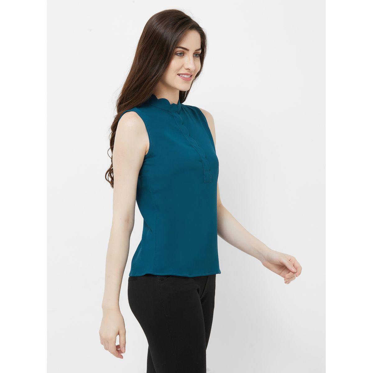 Mish X Styli  Scalloped Edge Solid Shirt Style Top-women-clothing-shirtsandblouses-shirts-image-3