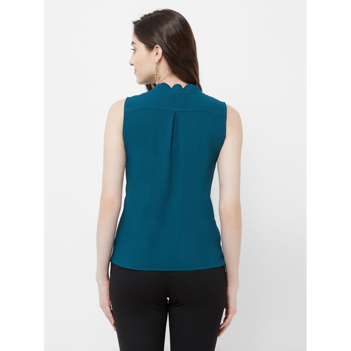 Mish X Styli  Scalloped Edge Solid Shirt Style Top-women-clothing-shirtsandblouses-shirts-image-4