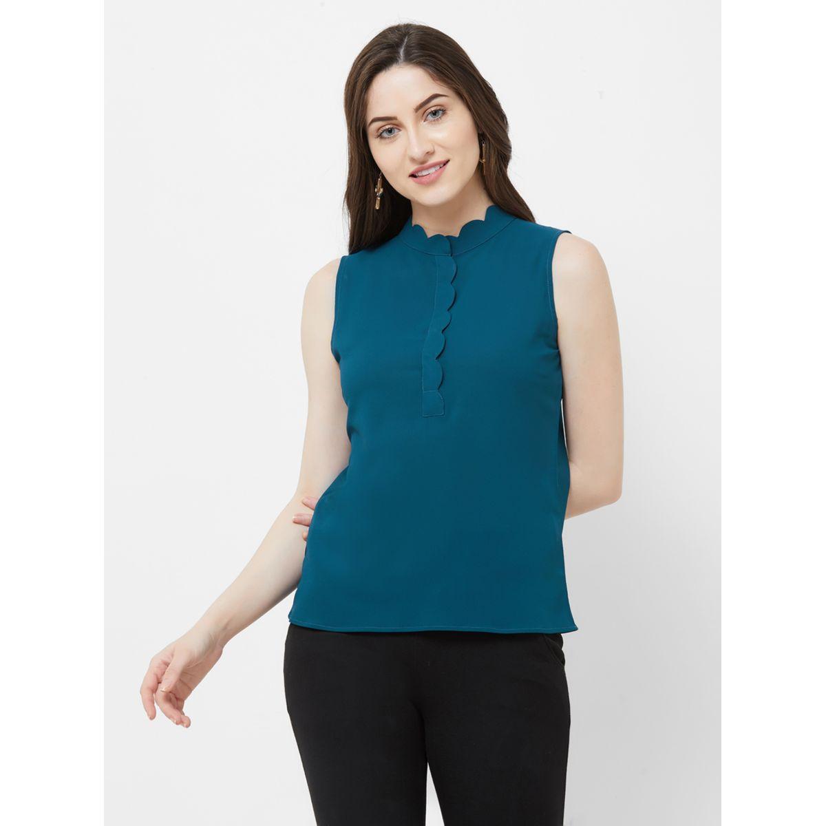 Mish X Styli  Scalloped Edge Solid Shirt Style Top-women-clothing-shirtsandblouses-shirts-image-5