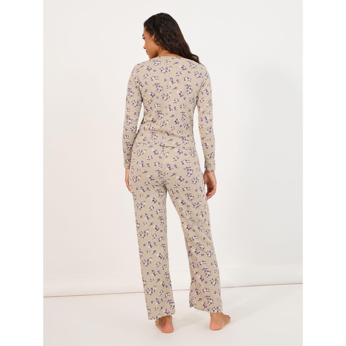 طقم من بنطال بيجاما وبلوزة بطبعة زهور-women-clothing-nightwear-pyjamas-longsets-image-4