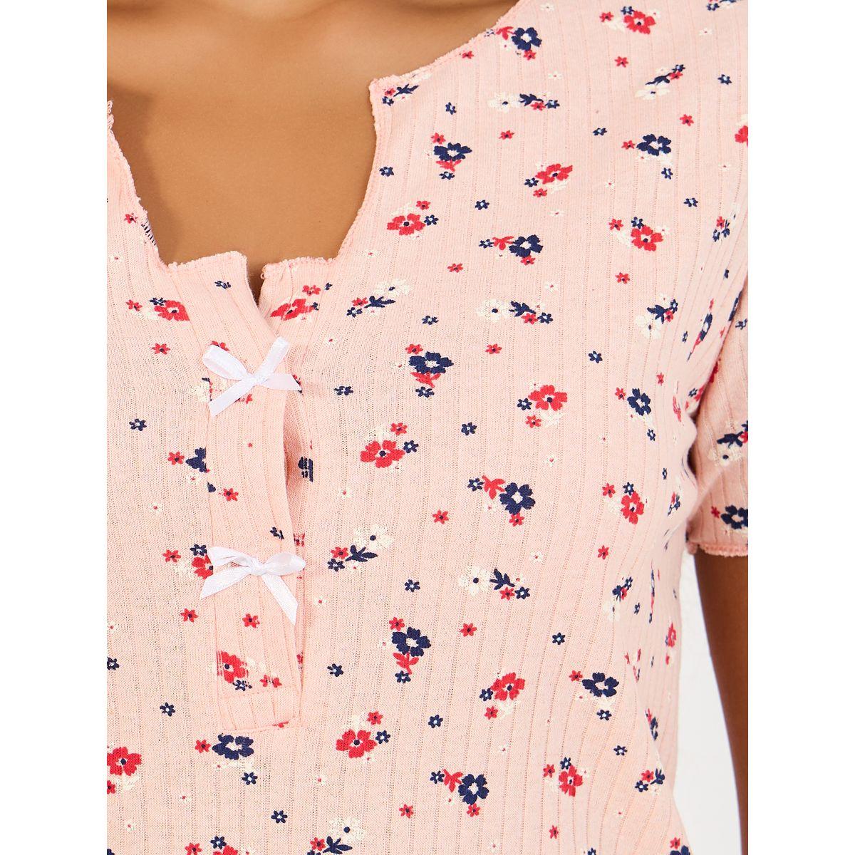 Styli All Over Floral Print Rib Sleep T-Shirt Dress-women-clothing-nightwear-nighties-image-3