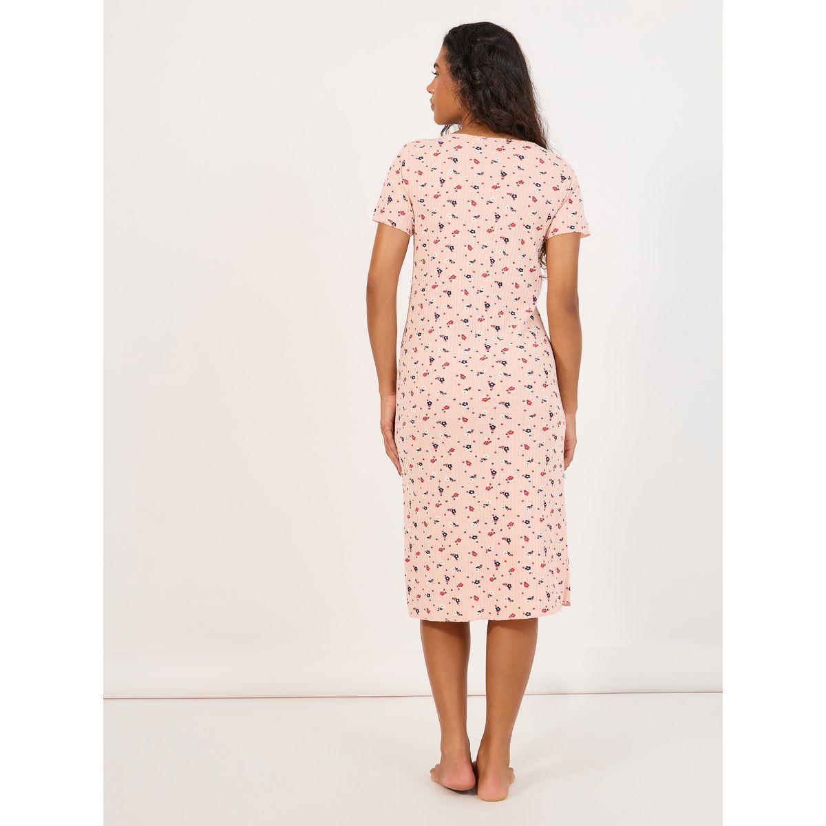 Styli All Over Floral Print Rib Sleep T-Shirt Dress-women-clothing-nightwear-nighties-image-4