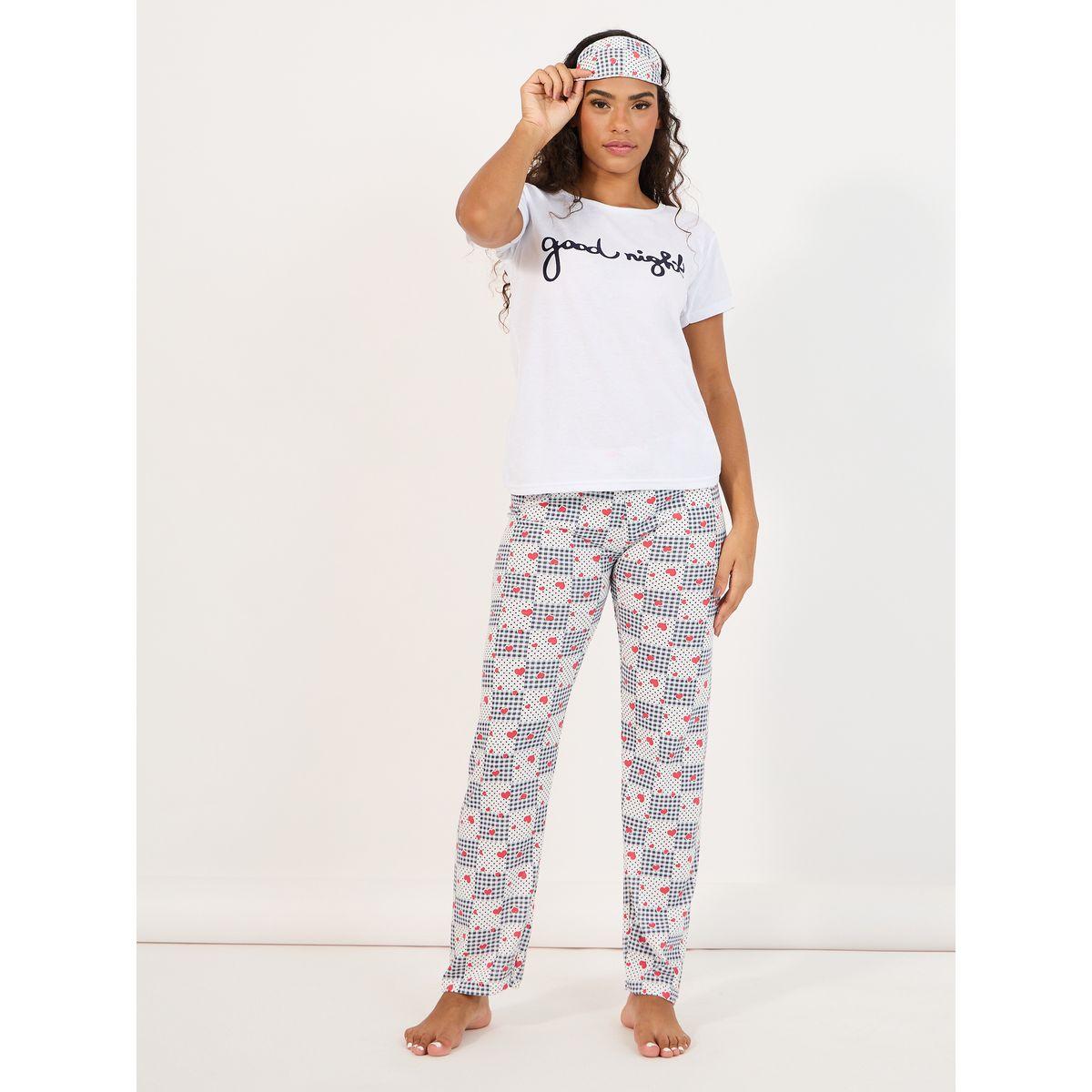 طقم من بنطال بيجاما وتيشيرت مع قناع عين-women-clothing-nightwear-pyjamas-longsets-image-1