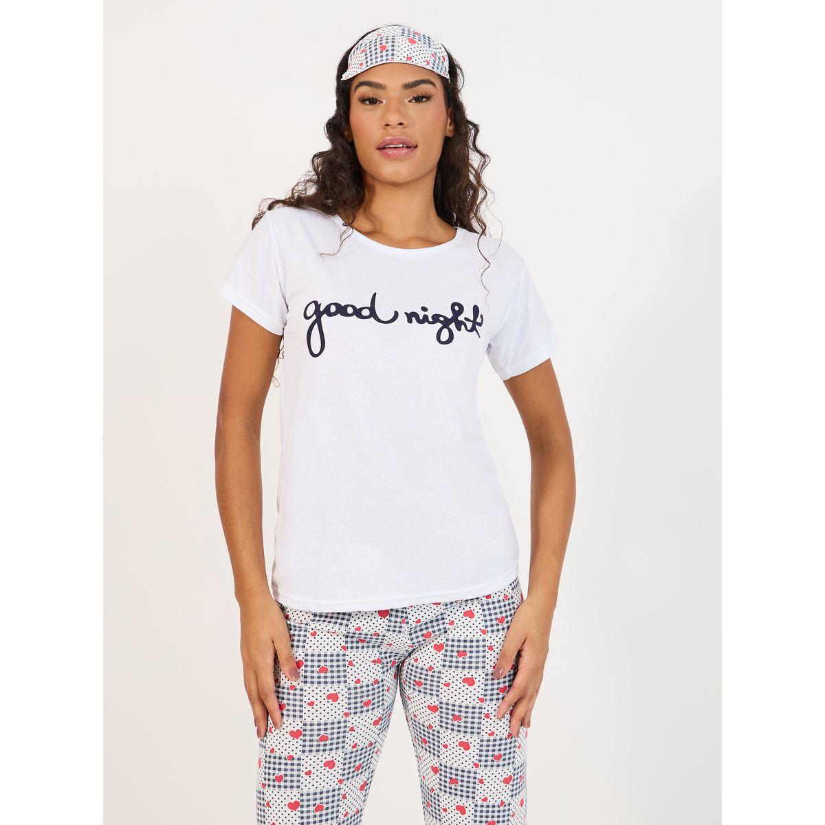 طقم من بنطال بيجاما وتيشيرت مع قناع عين-women-clothing-nightwear-pyjamas-longsets-image-2