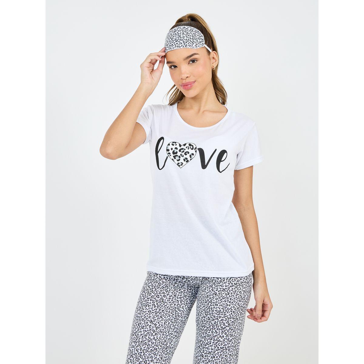 طقم من بنطال بيجاما وتيشيرت بطبعة كتابة-women-clothing-nightwear-pyjamas-longsets-image-2