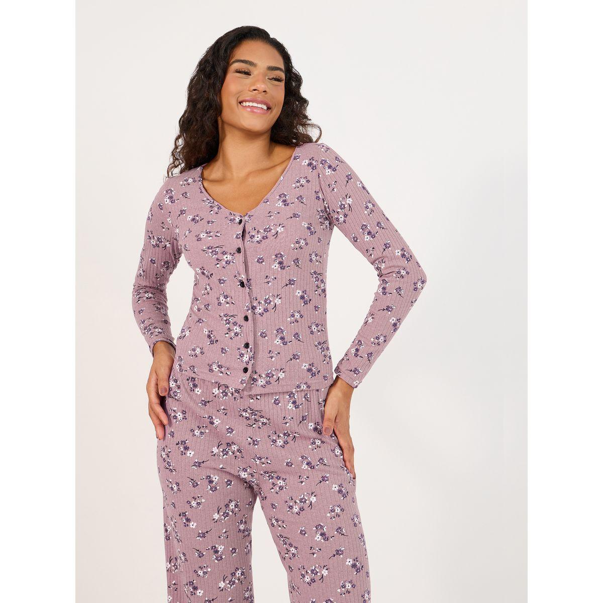 طقم من بنطال بيجاما مع بلوزة مطبعة بالكامل-women-clothing-nightwear-pyjamas-longsets-image-2