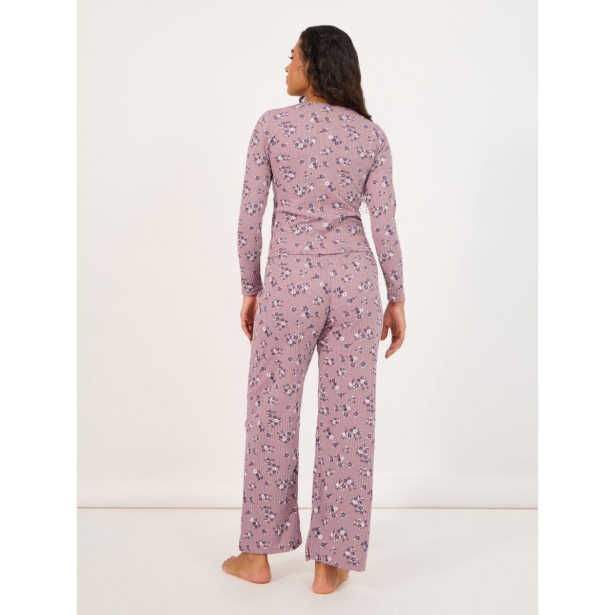 طقم من بنطال بيجاما مع بلوزة مطبعة بالكامل-women-clothing-nightwear-pyjamas-longsets-image-4