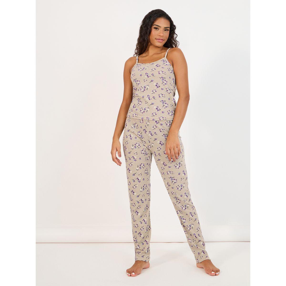 طقم من بنطال بيجاما مع بلوزة كامي مطبعة بالكامل-women-clothing-nightwear-pyjamas-longsets-image-1