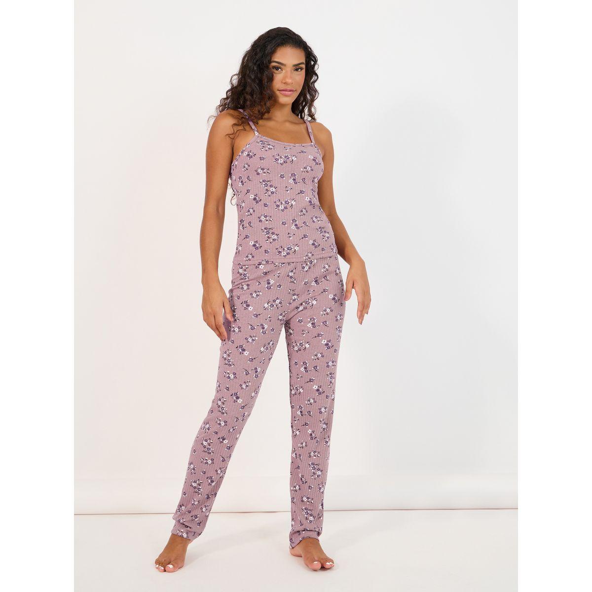 Styli All Over Floral Print Rib Cami & Pyjama Set-women-clothing-nightwear-pyjamas-longsets-image-1