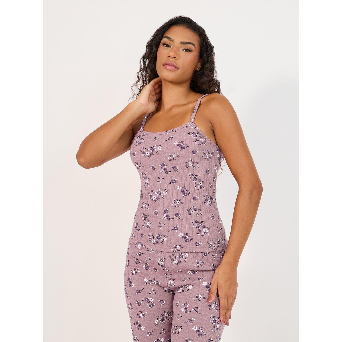 Styli All Over Floral Print Rib Cami & Pyjama Set-women-clothing-nightwear-pyjamas-longsets-image-2