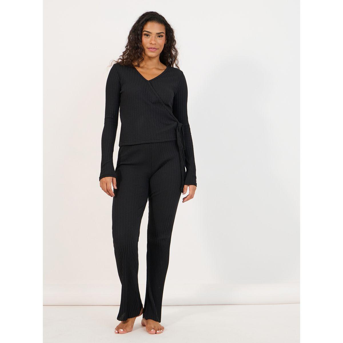 طقم من بنطال واسع مع بلوزة بنمط لف وأربطة-women-clothing-coordsets-image-2
