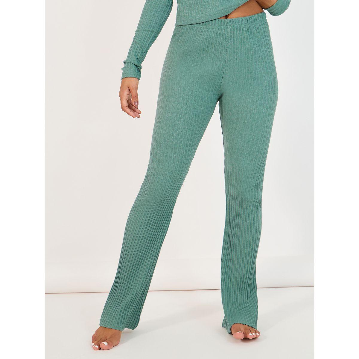 Styli Brushed Rib Wrap Tie Top & Flared Trouser Lounge Set-women-clothing-coordsets-image-5