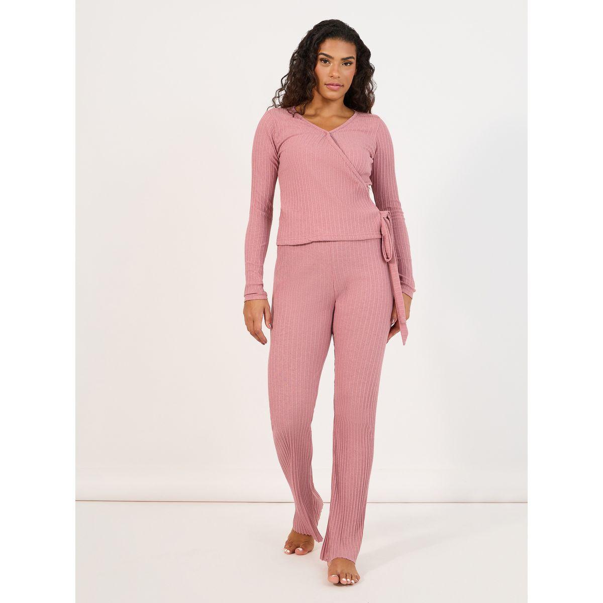 طقم من بنطال واسع مع بلوزة بنمط لف وأربطة-women-clothing-coordsets-image-1