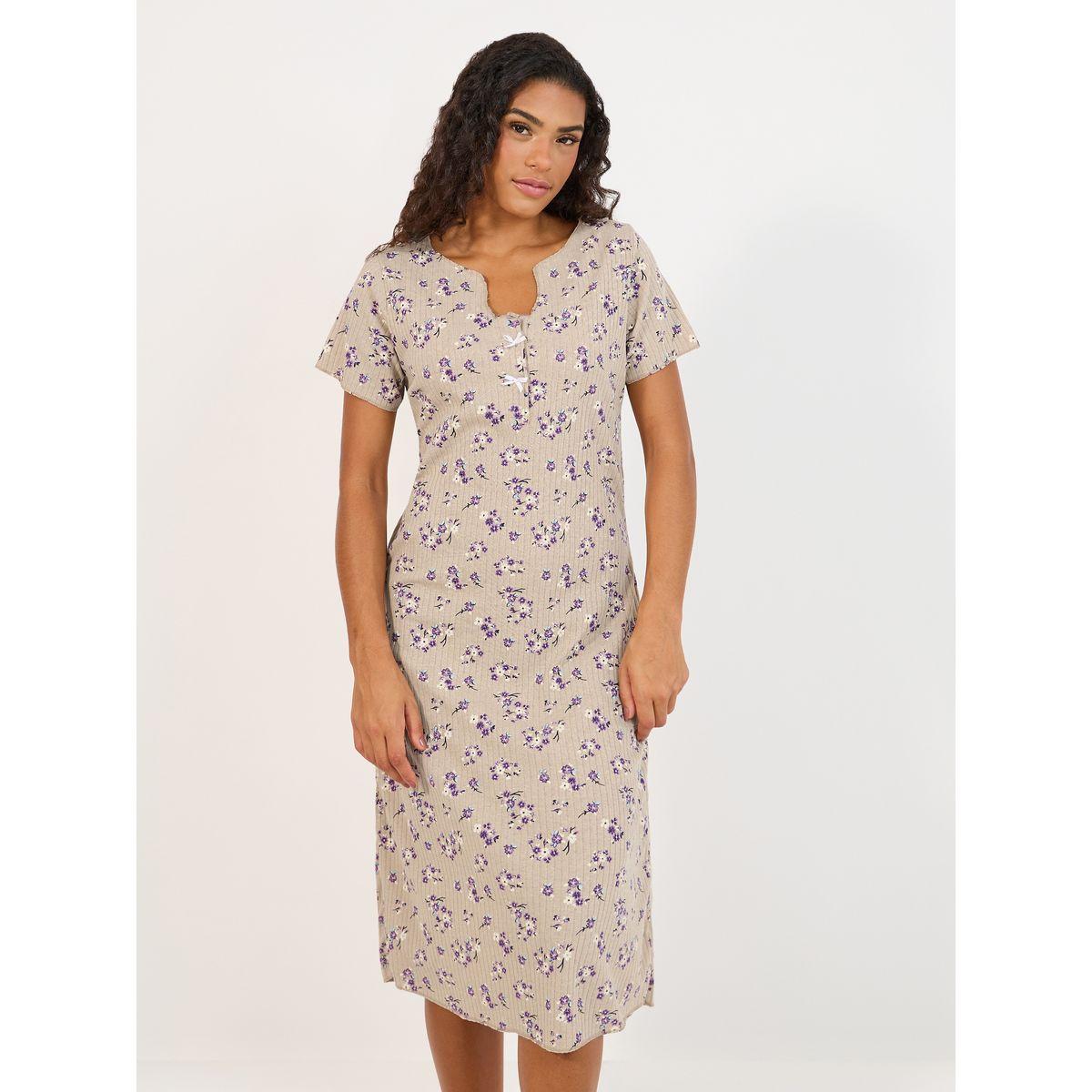 Styli All Over Floral Print Rib Sleep T-Shirt Dress-women-clothing-nightwear-nighties-image-2