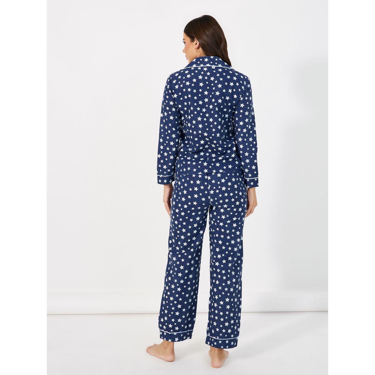 Styli Cotton Linen Star Print Shirt & Pyjama Set-women-clothing-nightwear-pyjamas-longsets-image-4