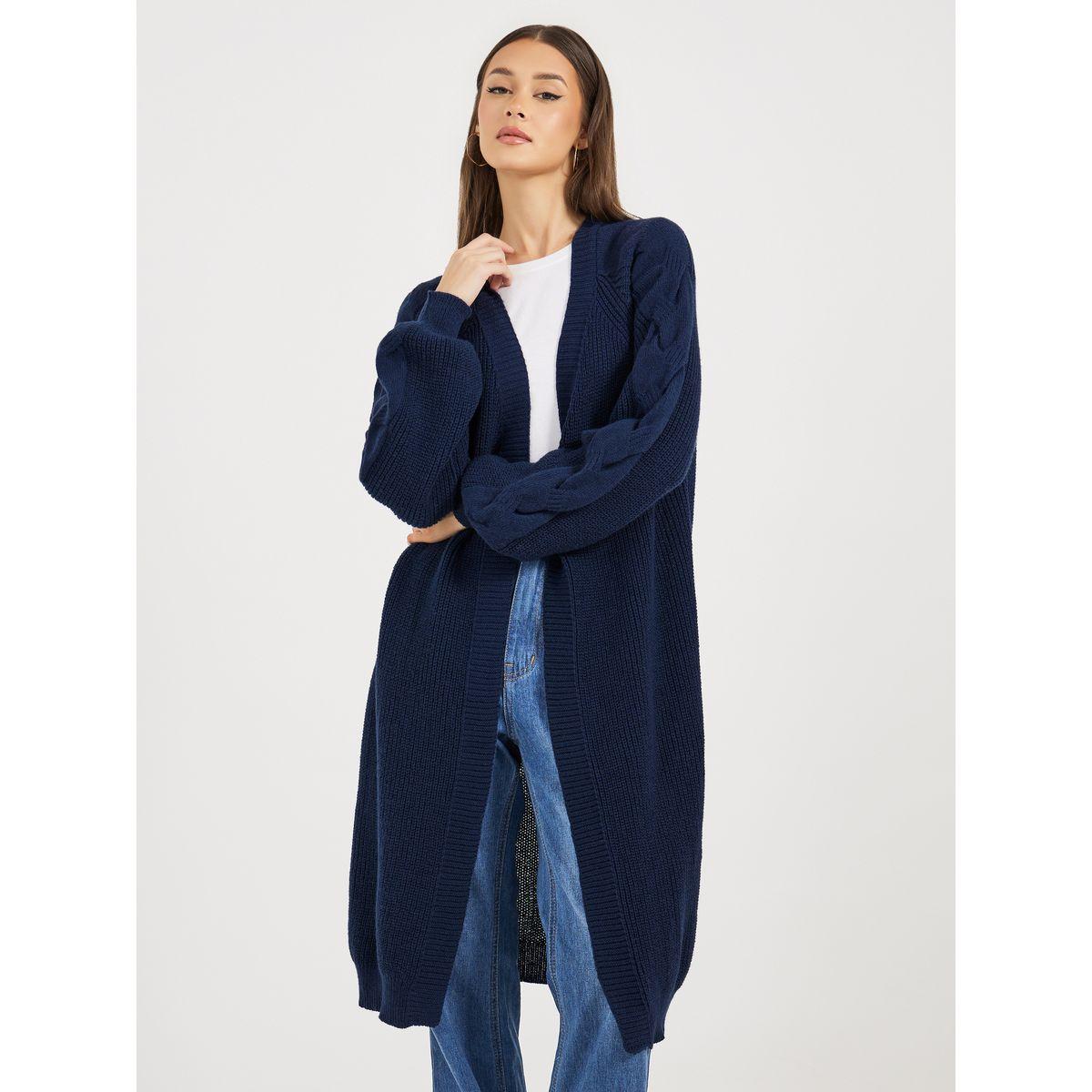 كارديجان طويل مفتوح بقصة عادية-women-winterwear-cardigansandjumpers-cardigans-image-2