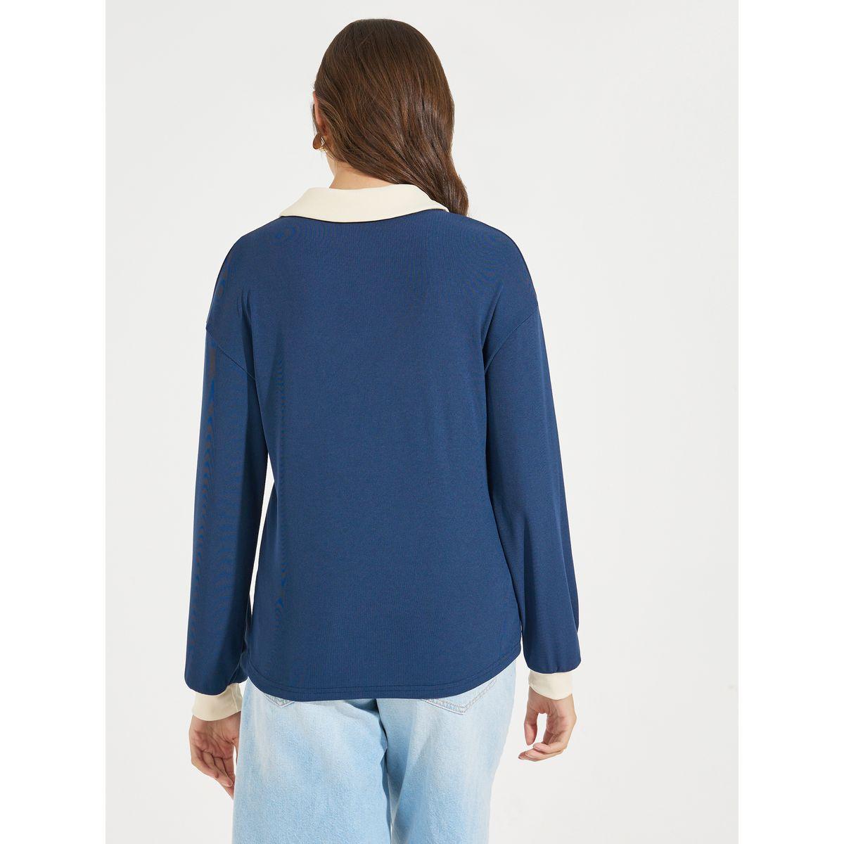 تيشيرت بياقة بولو بتفاصيل مضلعة وأكتاف منخفضة-women-clothing-tshirts-image-4
