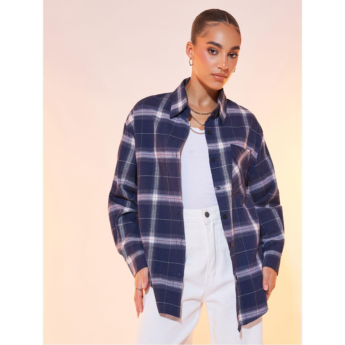 Styli Plaid Oversized Shirt with Dropped Shoulder-women-clothing-shirtsandblouses-shirts-image-1