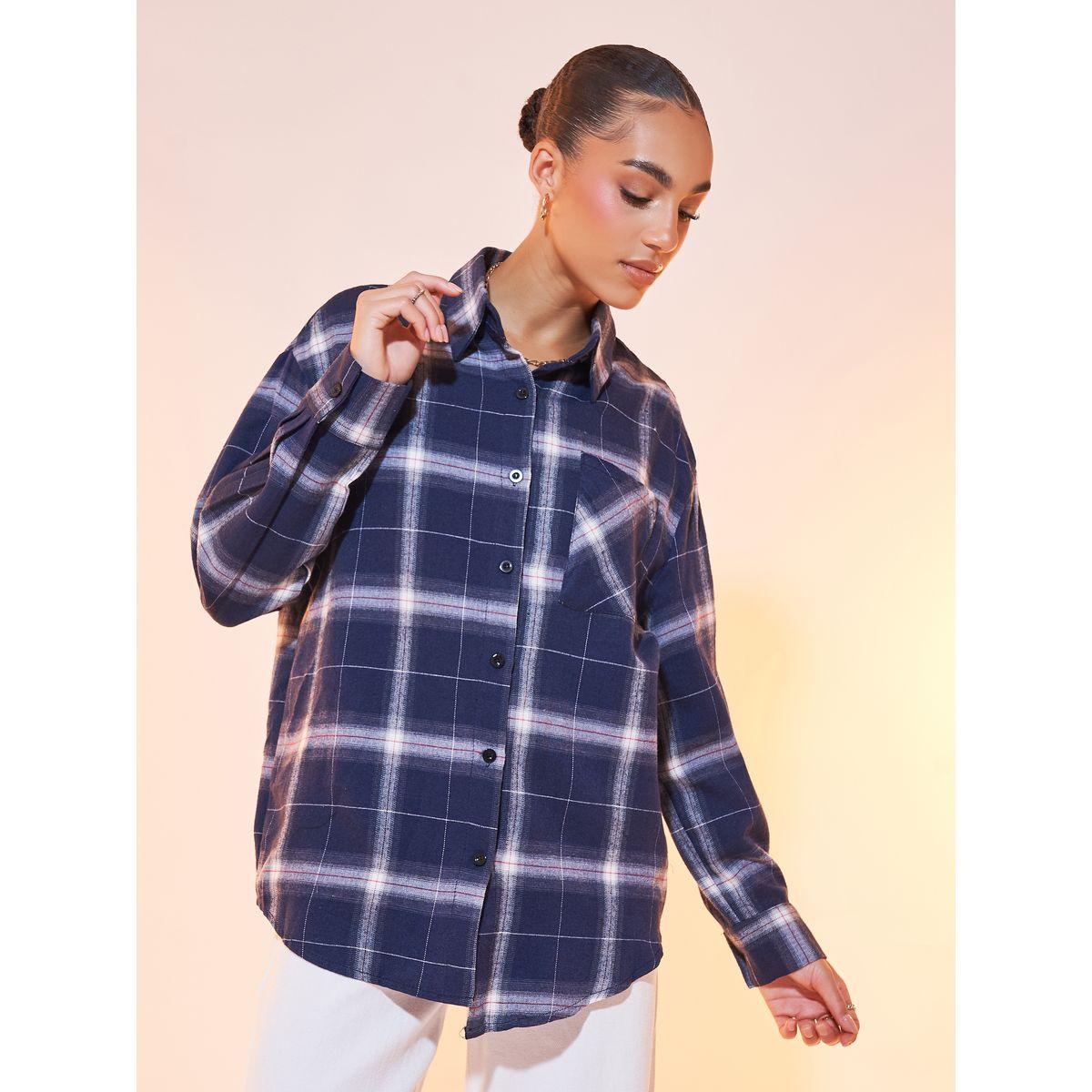 Styli Plaid Oversized Shirt with Dropped Shoulder-women-clothing-shirtsandblouses-shirts-image-2