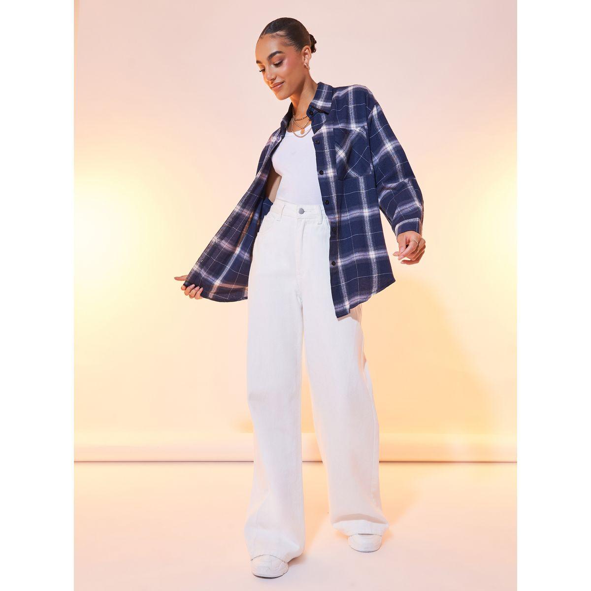 Styli Plaid Oversized Shirt with Dropped Shoulder-women-clothing-shirtsandblouses-shirts-image-3