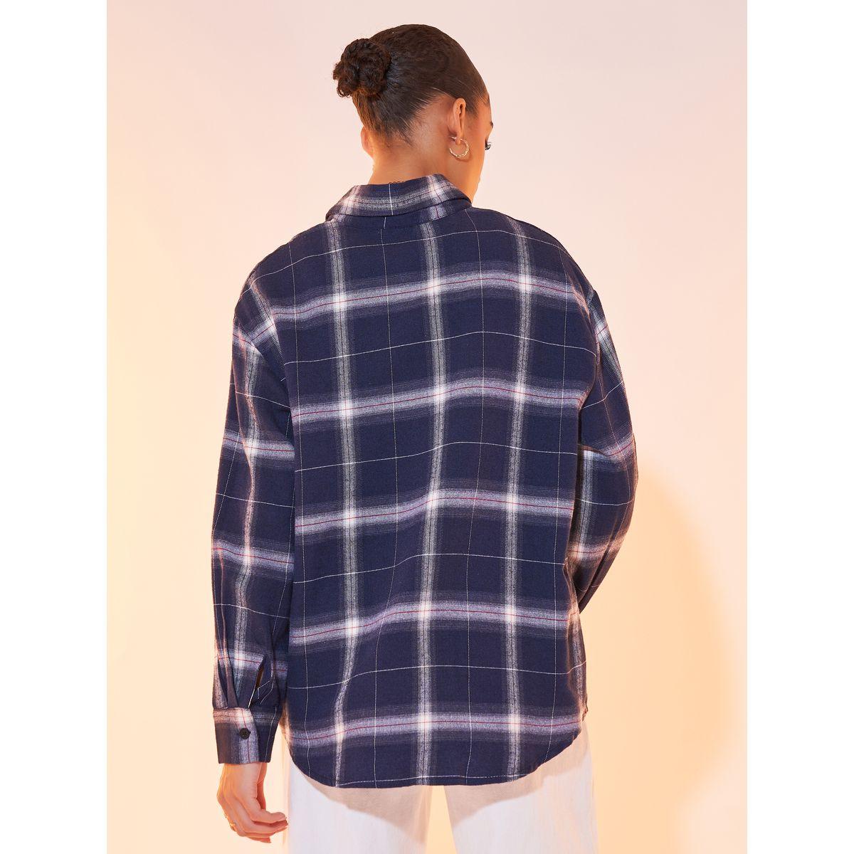 Styli Plaid Oversized Shirt with Dropped Shoulder-women-clothing-shirtsandblouses-shirts-image-5