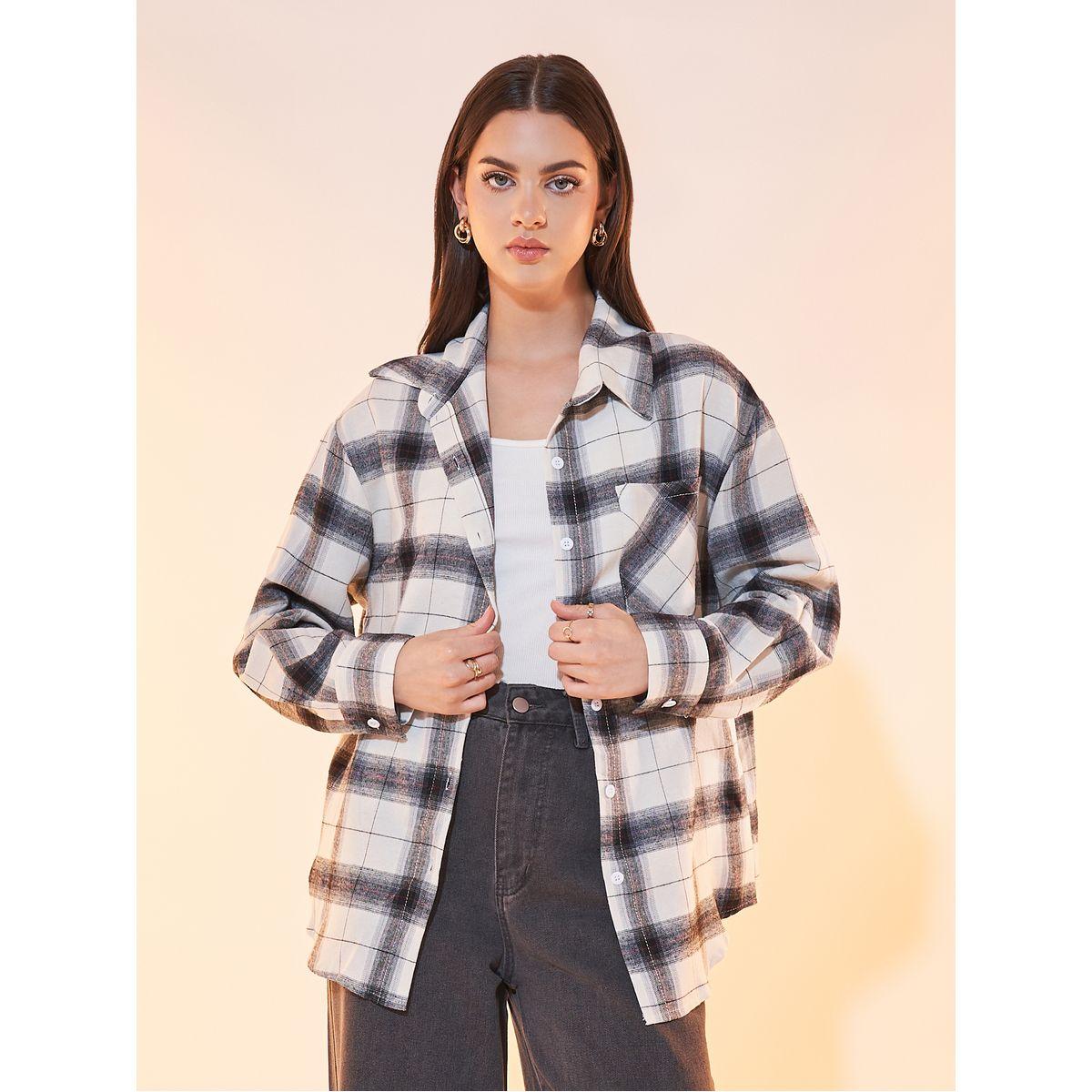 Styli Plaid Dropped Shoulder Oversized Shirt-women-clothing-shirtsandblouses-shirts-image-1