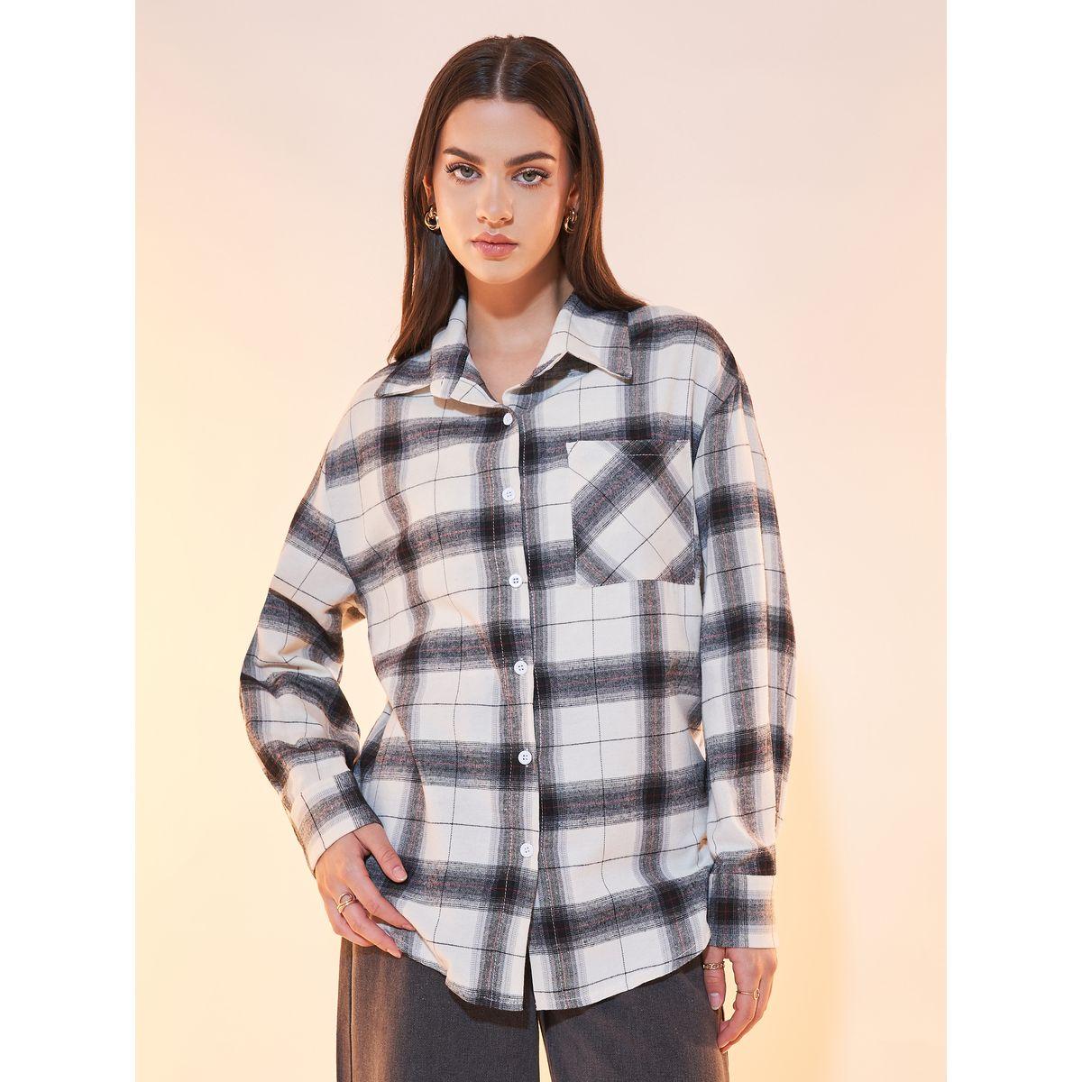 Styli Plaid Dropped Shoulder Oversized Shirt-women-clothing-shirtsandblouses-shirts-image-2