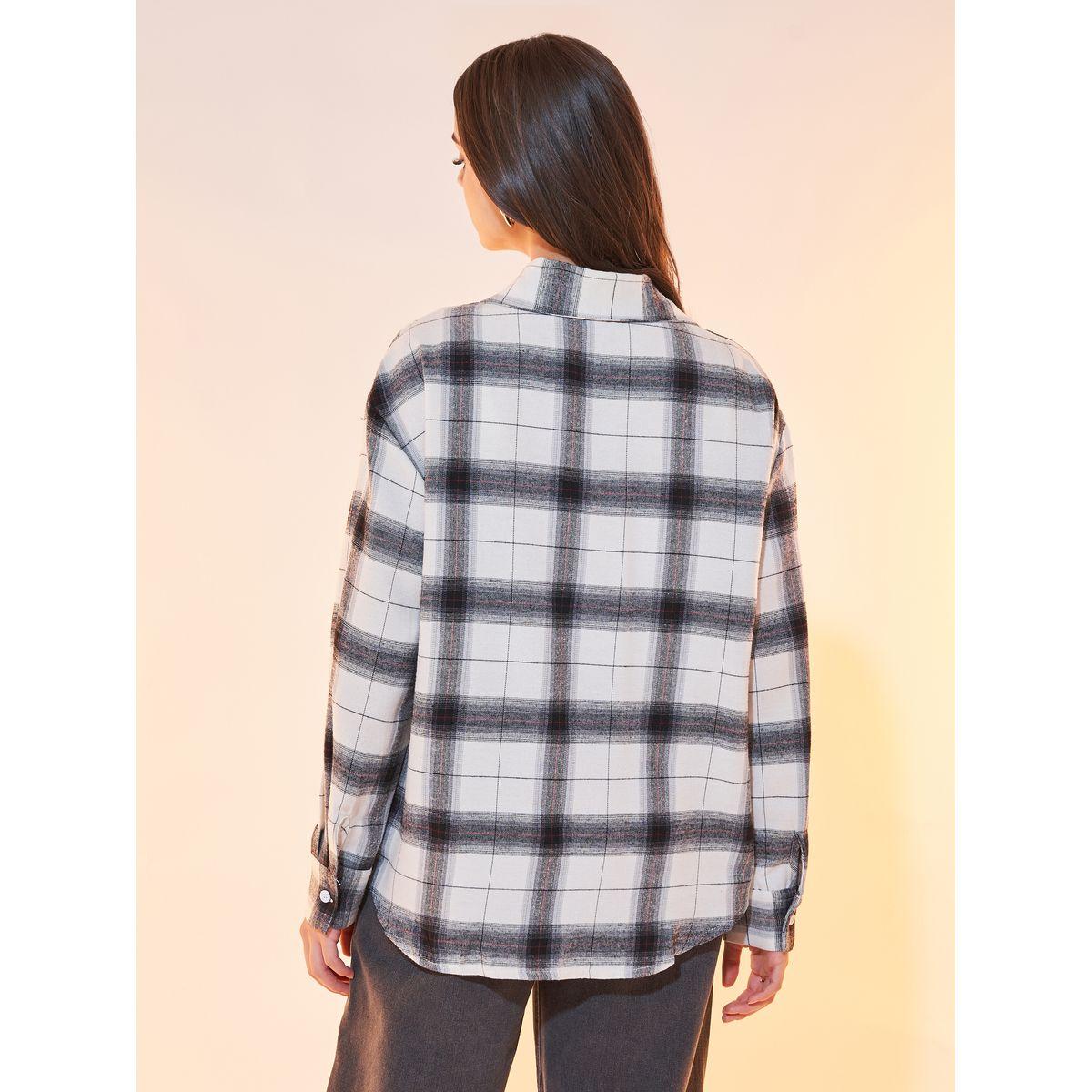 Styli Plaid Dropped Shoulder Oversized Shirt-women-clothing-shirtsandblouses-shirts-image-5
