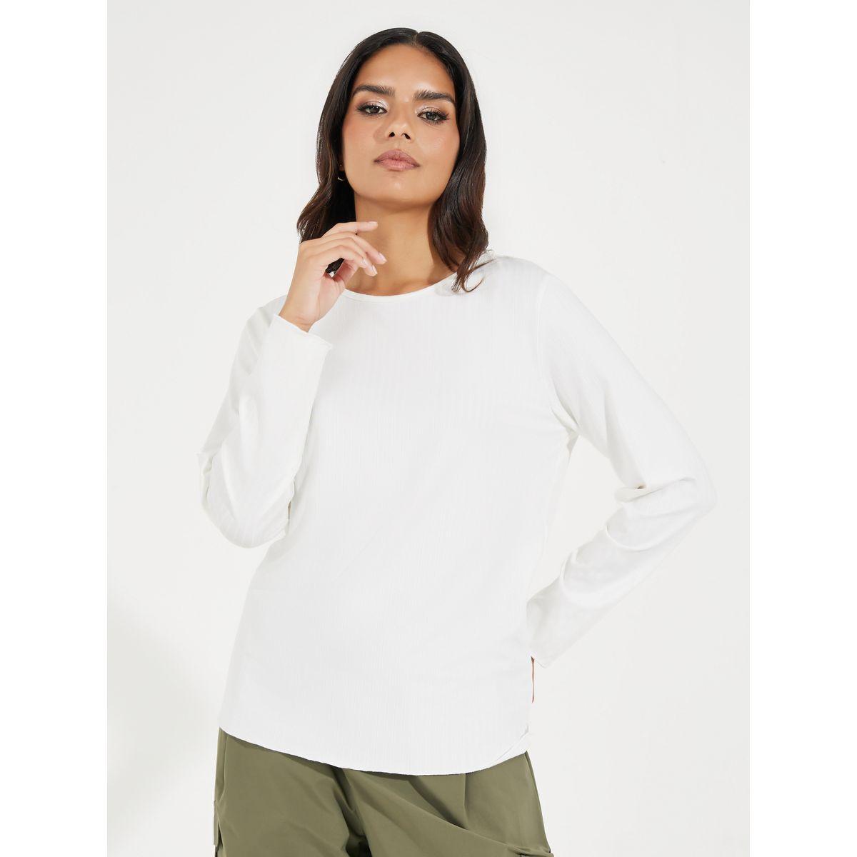 Take Two Rib Solid Round Neck T-Shirt with Long Sleeves-women-clothing-tshirts-image-1