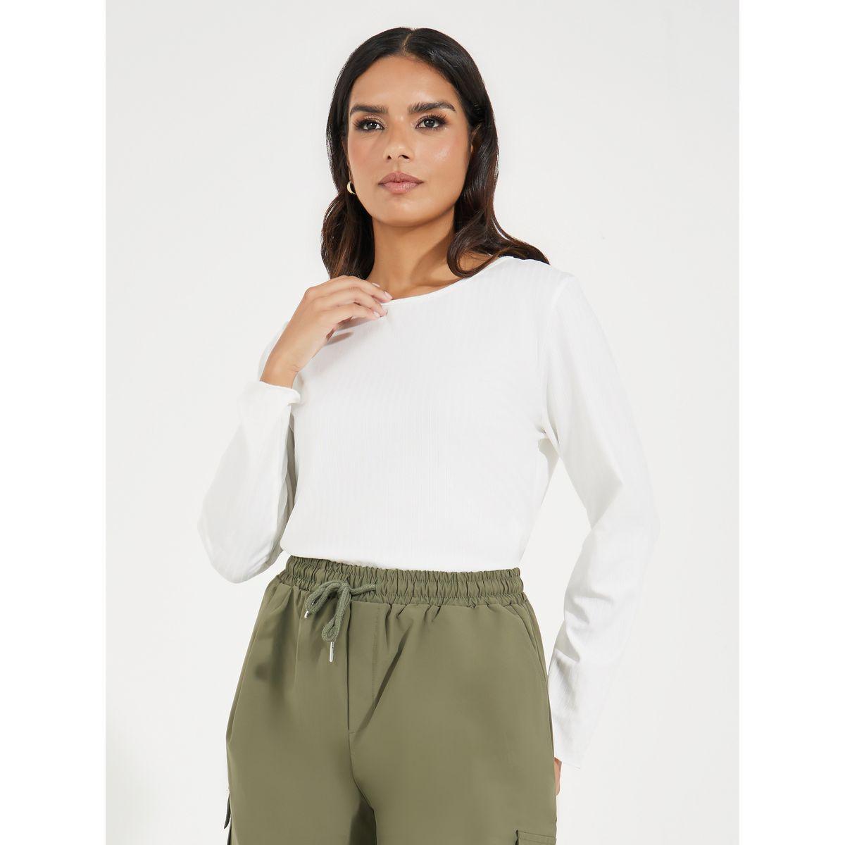 Take Two Rib Solid Round Neck T-Shirt with Long Sleeves-women-clothing-tshirts-image-2