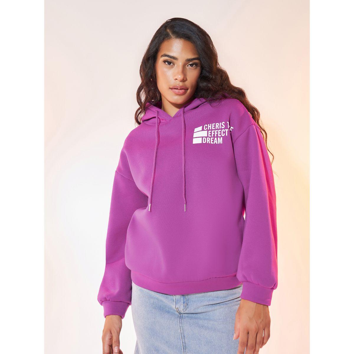 Styli Slogan Print Drawstring Hoodie with Dropped Shoulder-women-winterwear-hoodiesandsweatshirts-hoodies-image-1