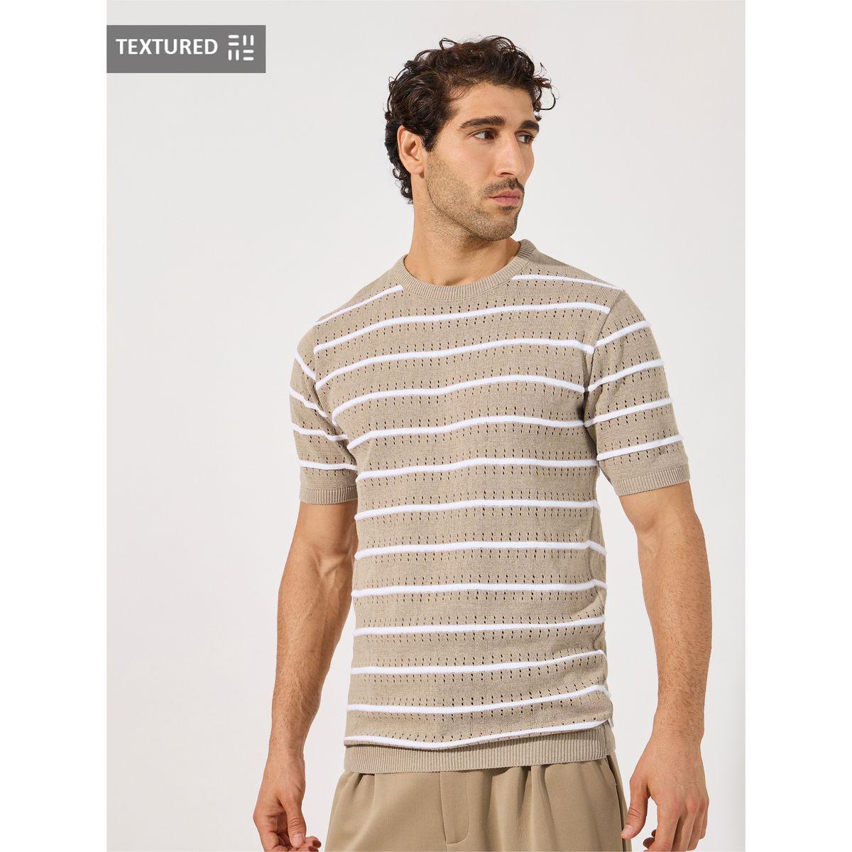 Styli Textured Horizontal Striped Flat Knit Regular T-Shirt-men-clothing-tshirtsandpolos-tshirts-image-1