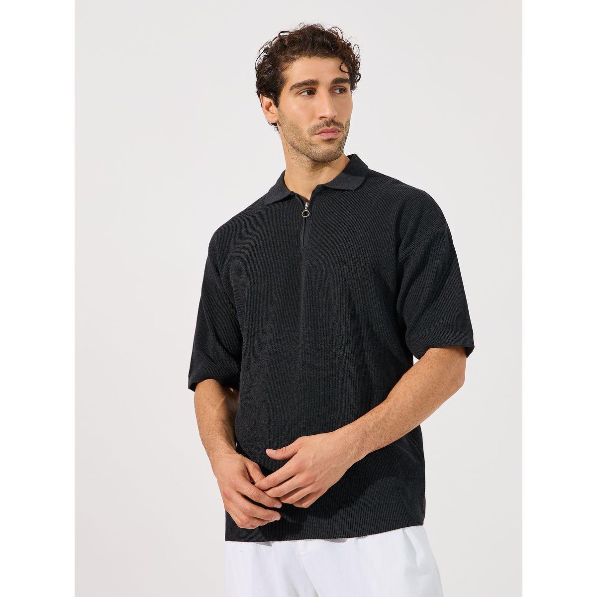 تيشيرت محبوك بياقة بولو وأكمام قصيرة-men-clothing-tshirtsandpolos-tshirts-image-1