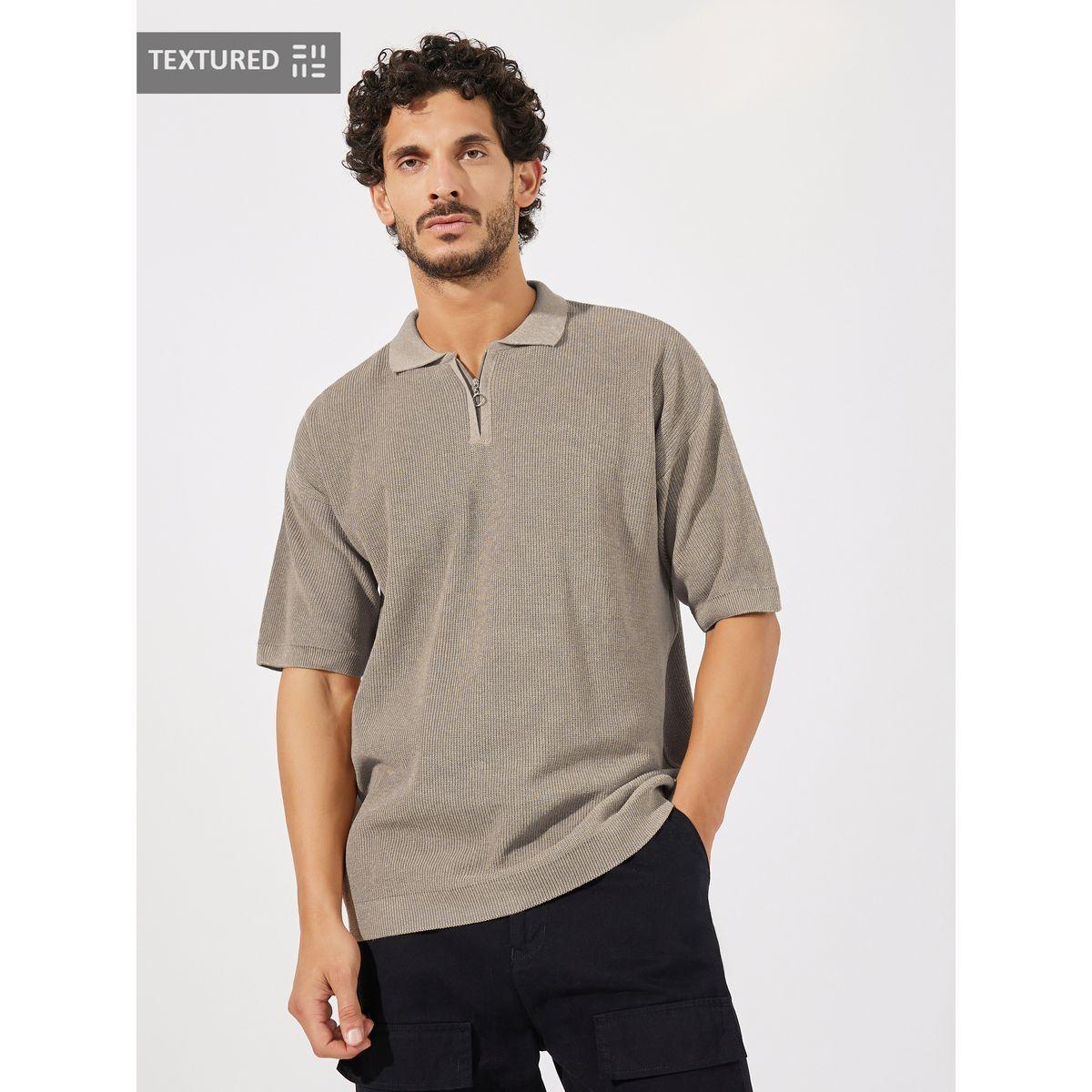تيشيرت محبوك بياقة بولو وقصة عادية-men-clothing-tshirtsandpolos-tshirts-image-1