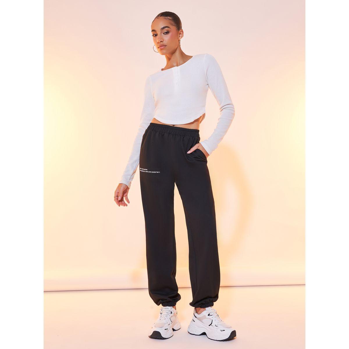 Styli Slogan Print Graphic Joggers-women-clothing-bottoms-joggers-image-1