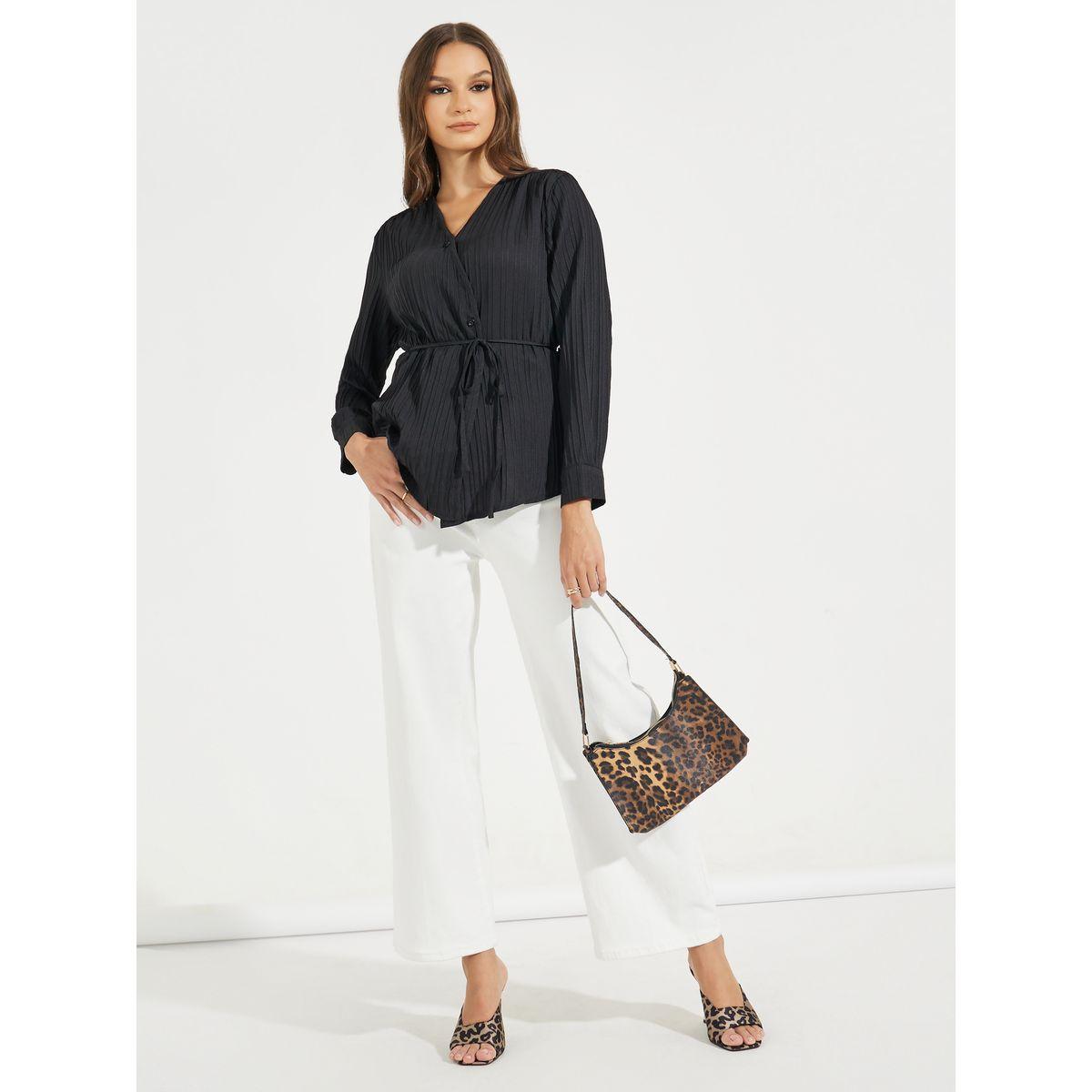 Styli Textured Wrap Top with Self-Tie Waist-women-clothing-shirtsandblouses-blouses-image-2