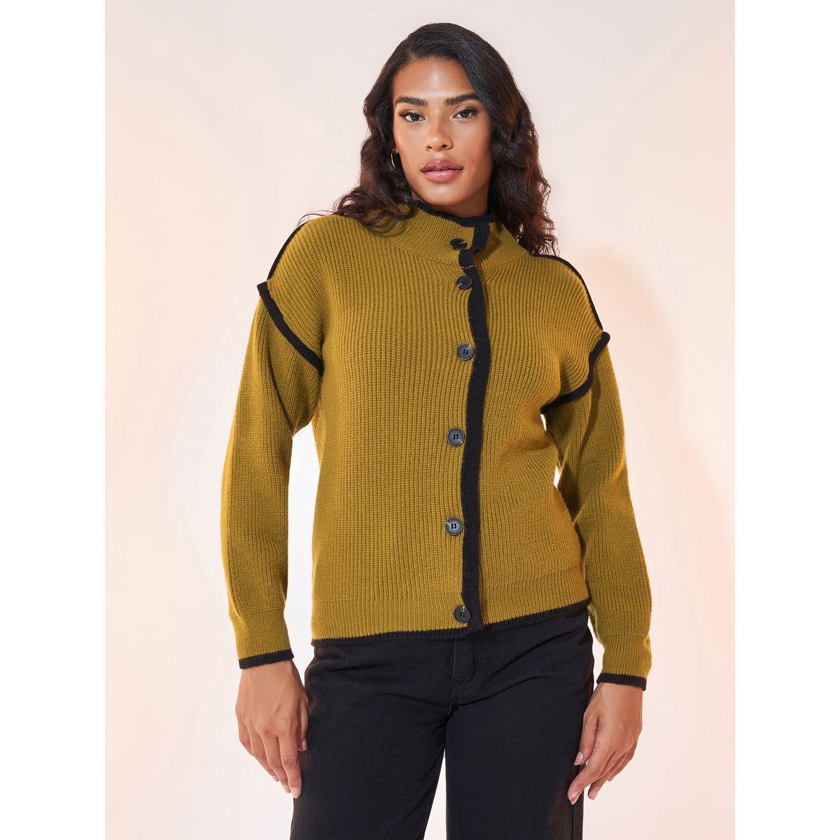 Styli Contrast Trim Button Front Cardigan-women-winterwear-cardigansandjumpers-cardigans-image-1