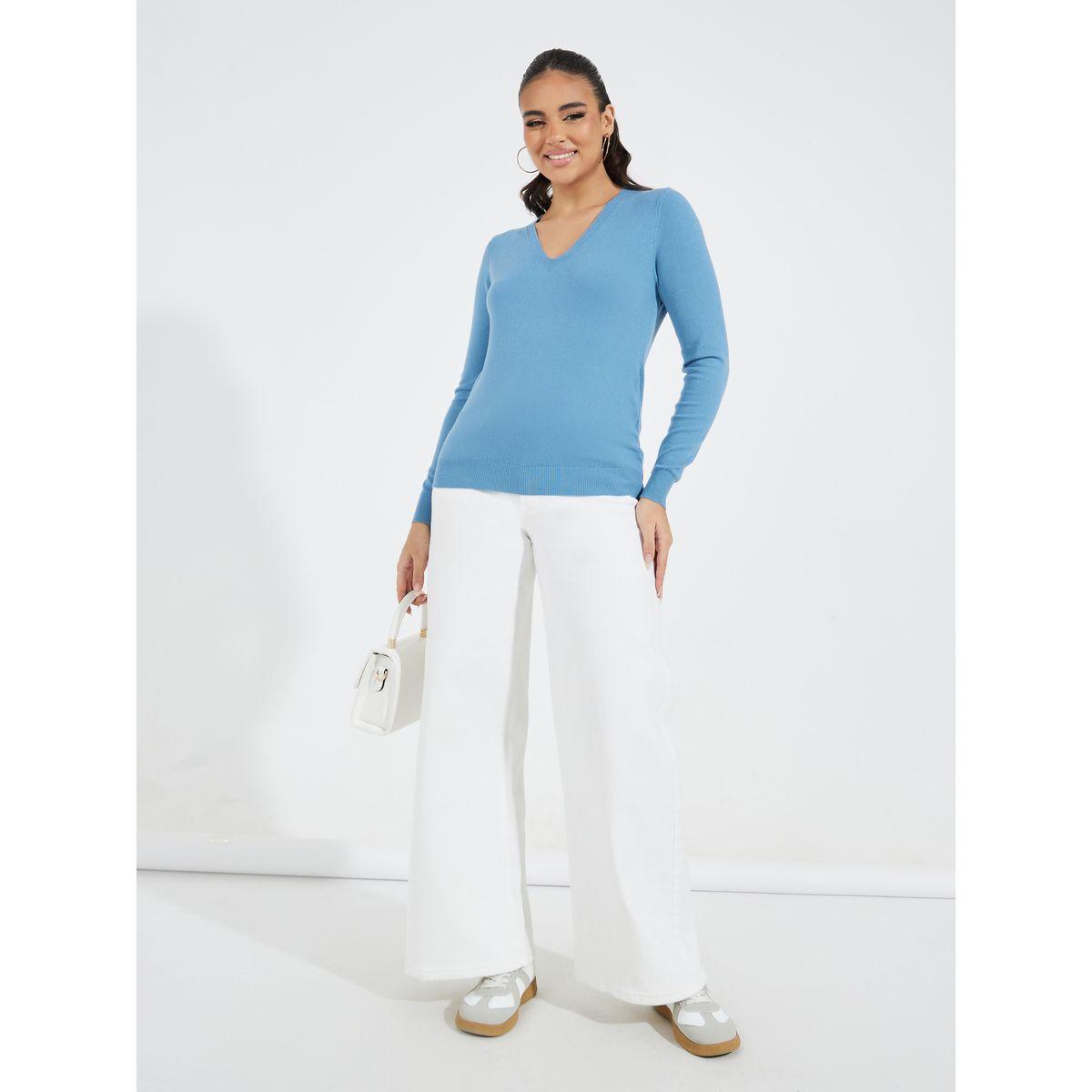 Styli Solid V Neck Knit Sweater-women-clothing-cardigansandjumpers-jumpers-image-2