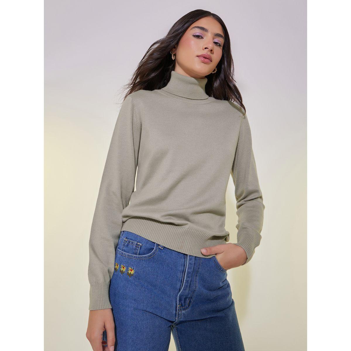 سويتر سادة بياقة عالية وأكمام طويلة-women-winterwear-cardigansandjumpers-cardigans-image-1