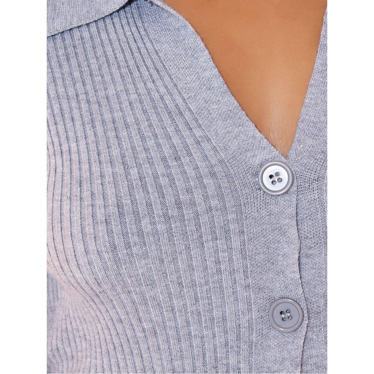 Styli Ribbed Knit Fitted Long Sleeve Collared Top-women-clothing-shirtsandblouses-blouses-image-3