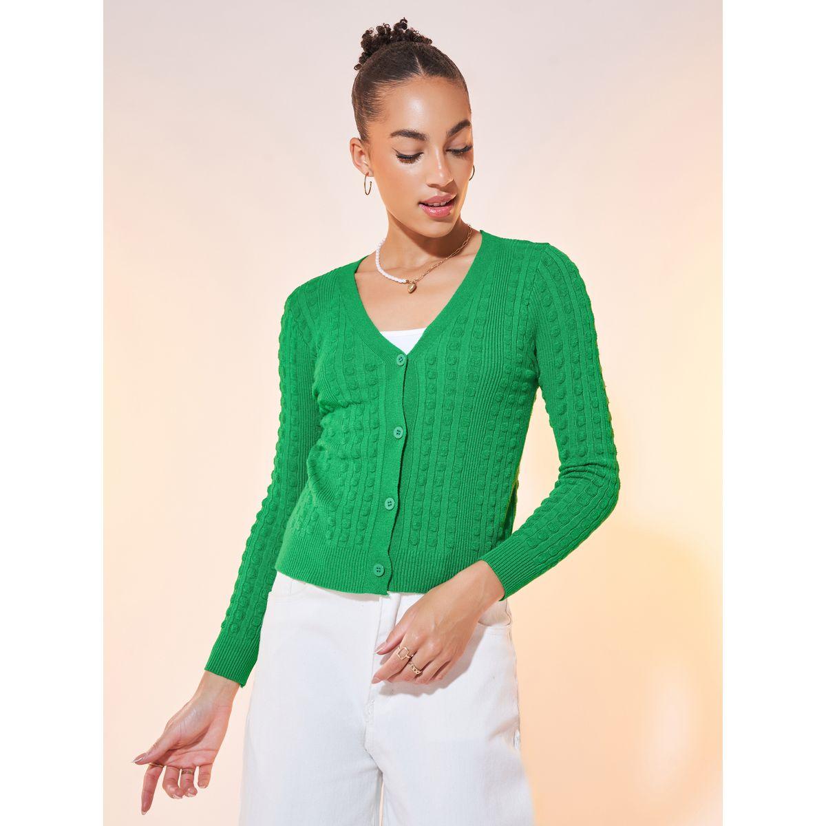 Styli Solid Long Sleeve Knitted Cardigan-women-winterwear-cardigansandjumpers-cardigans-image-1