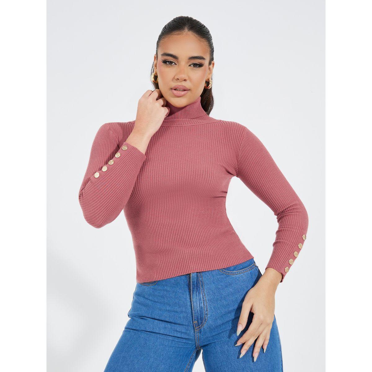 Styli Turtle Neck Rib Sweater with Button Detail-women-clothing-cardigansandjumpers-jumpers-image-1