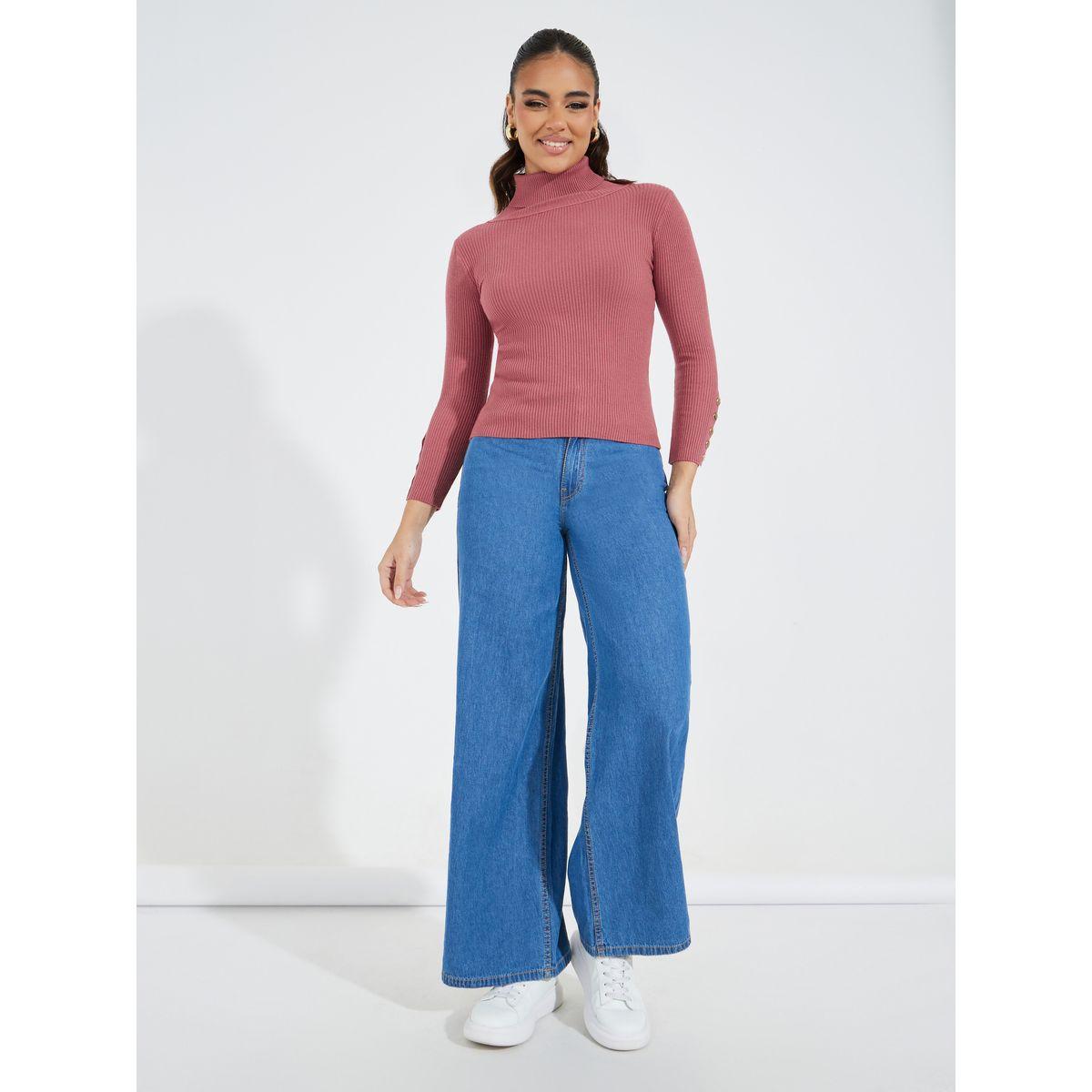 سويتر مضلع بياقة عالية مع أزرار-women-clothing-cardigansandjumpers-jumpers-image-2