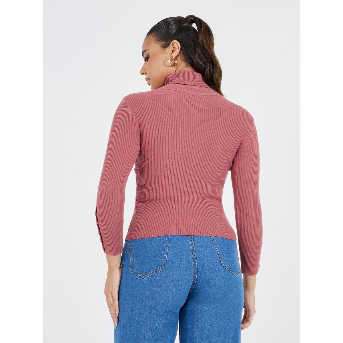 سويتر مضلع بياقة عالية مع أزرار-women-clothing-cardigansandjumpers-jumpers-image-4