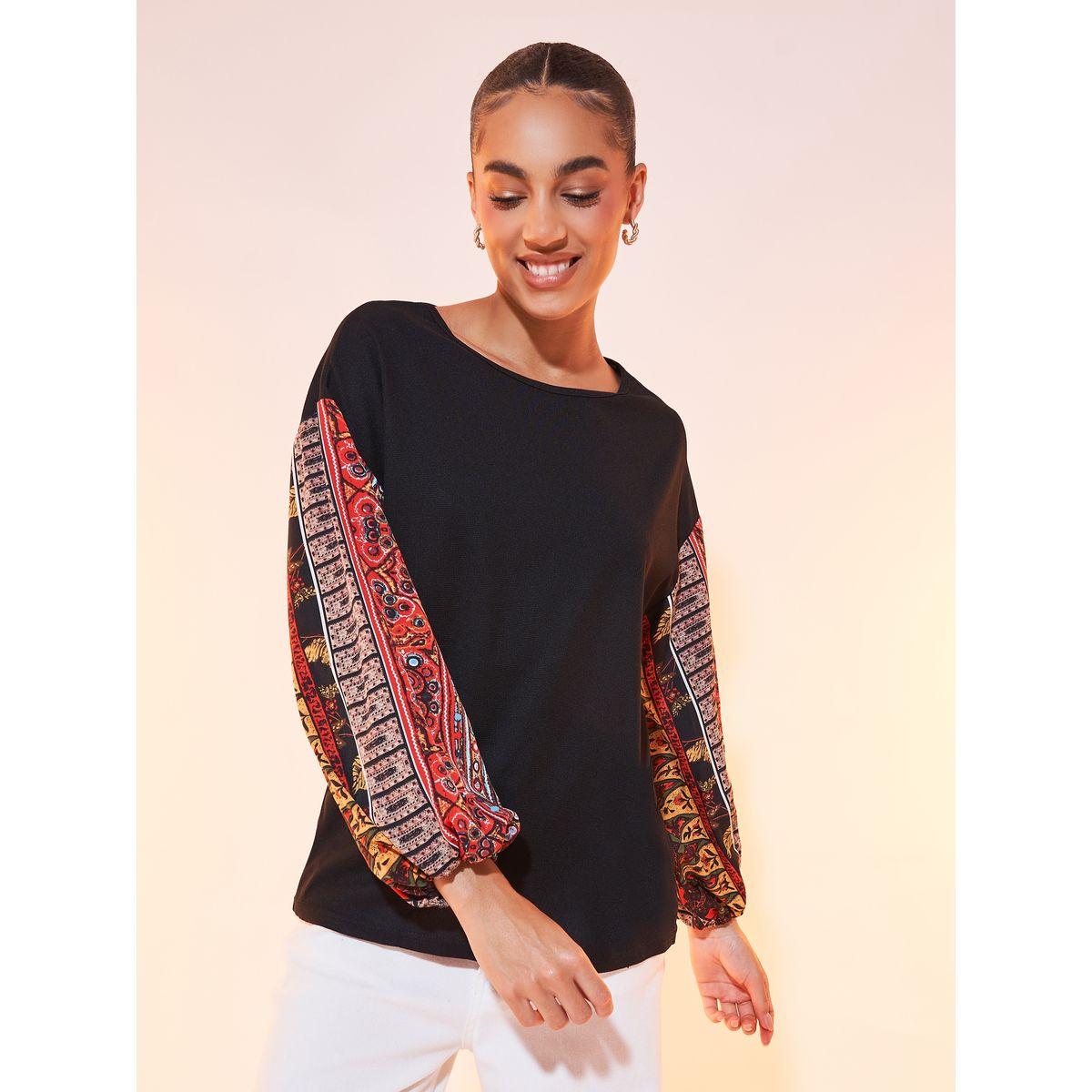 Styli Printed Cuffed Long Sleeve Top-women-clothing-shirtsandblouses-blouses-image-1