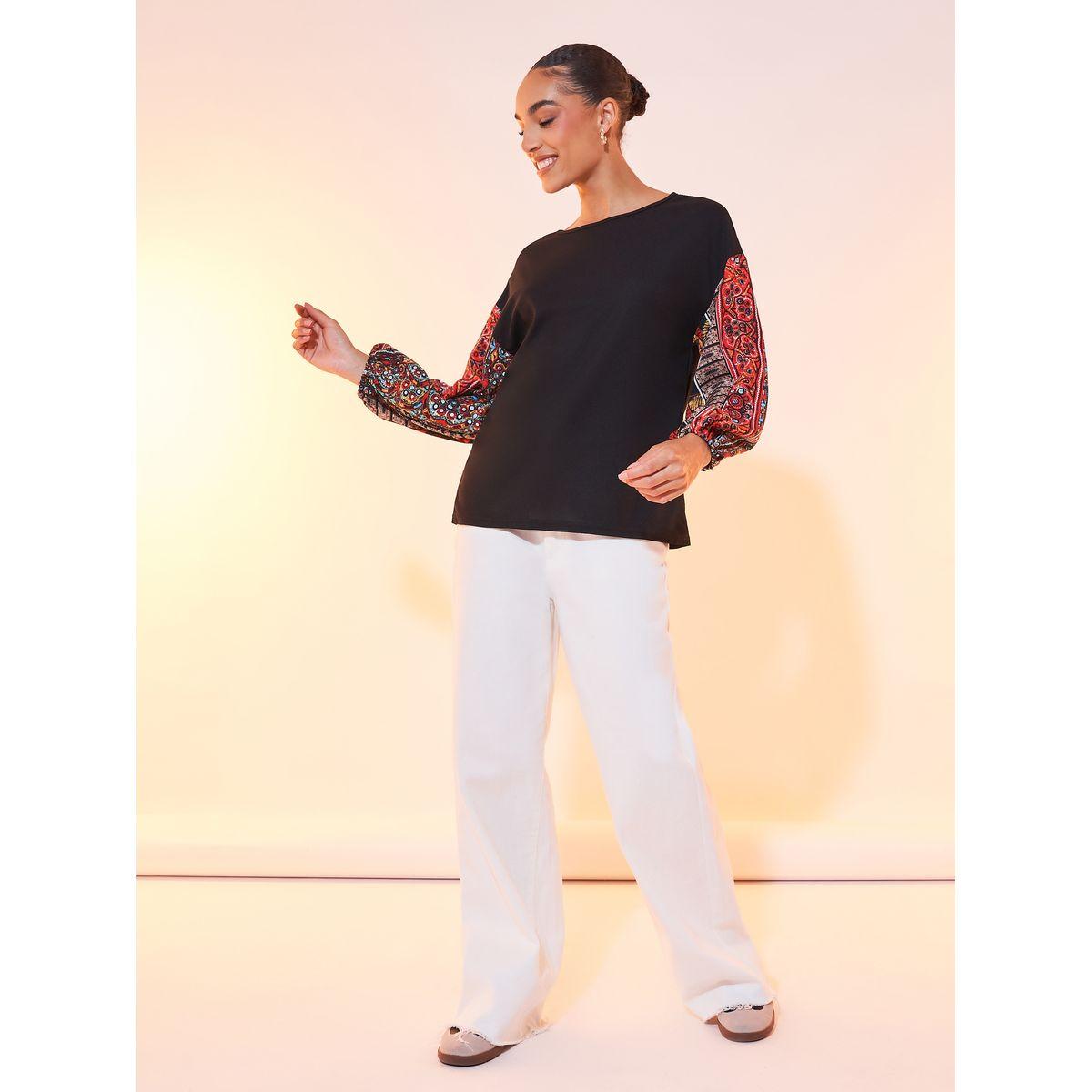 بلوزة بأكمام طويلة مطبعة ونمط مكبل-women-clothing-shirtsandblouses-blouses-image-2