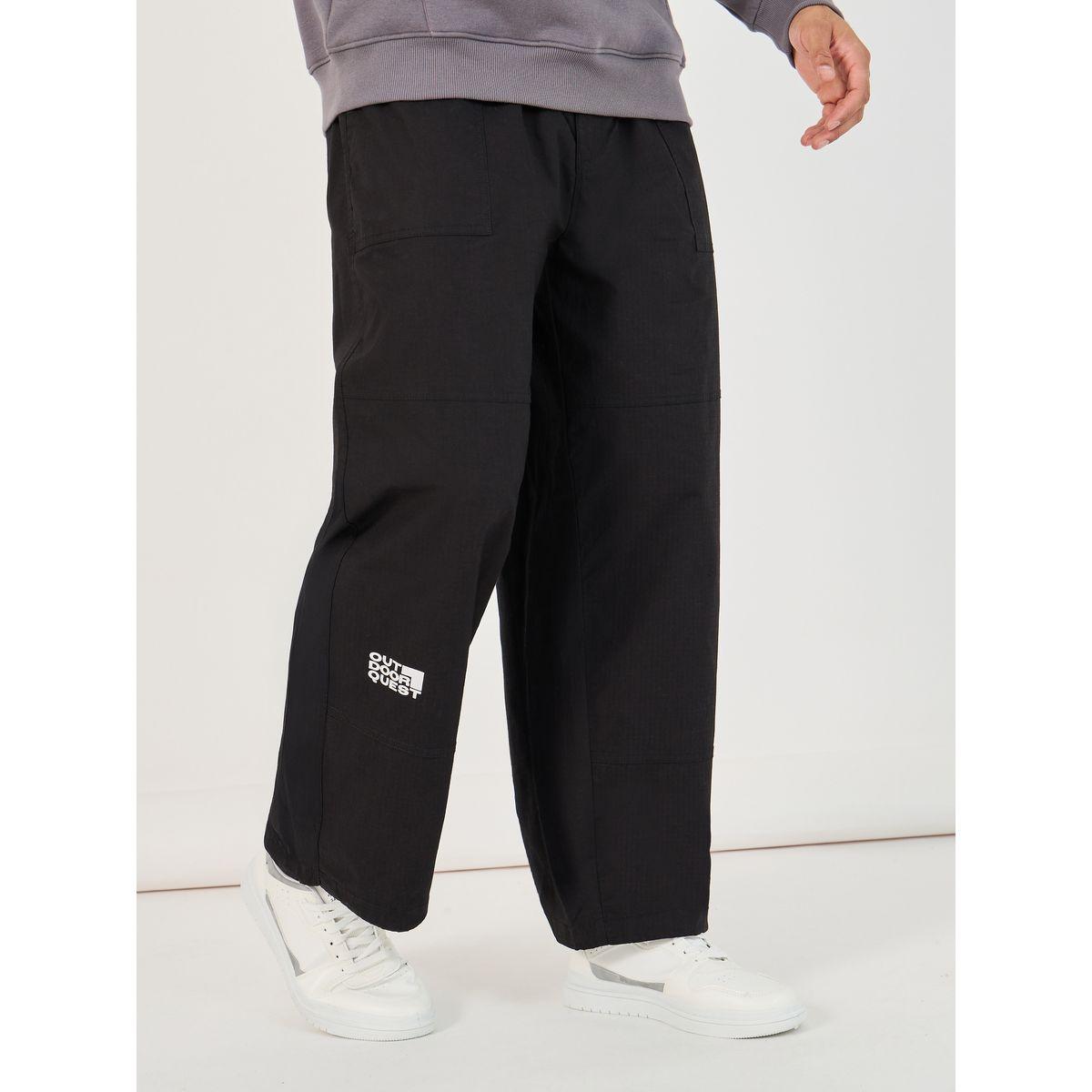 Slogan Print Baggy Parachute Fit Pants with Drawstring-men-clothing-bottoms-trousersandchinos-trousers-image-1